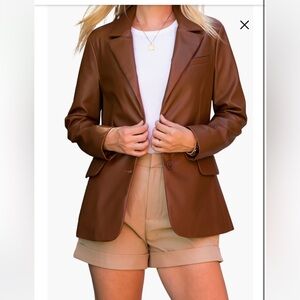 STOOSH Women's Faux-Leather Double-Breasted Blazer Small